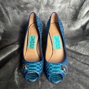 Blue Ferragamo heels